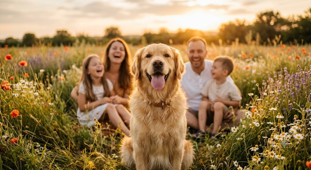 Family with a dog